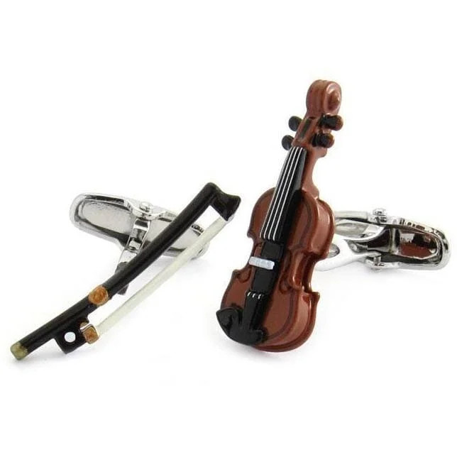 Men's tie with stripes-Colour Violin and Bow Cufflinks