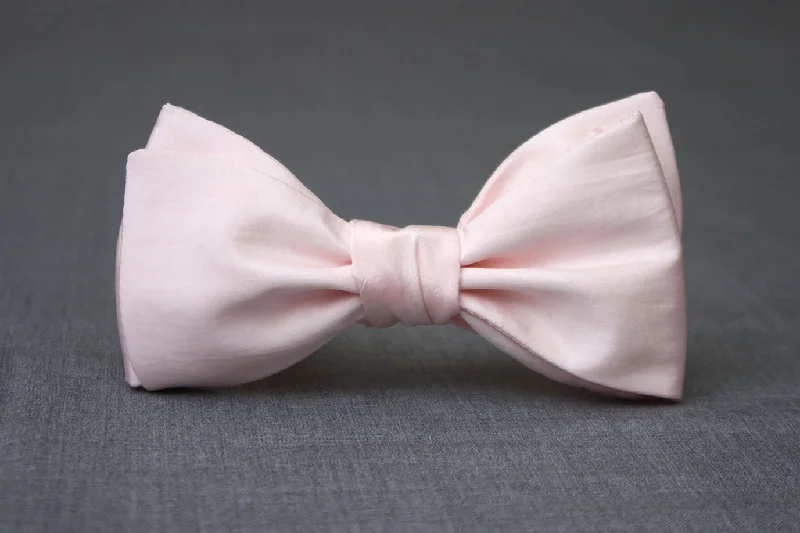 Formal silk tie for men-Light Pink Self-Tie Bow Tie