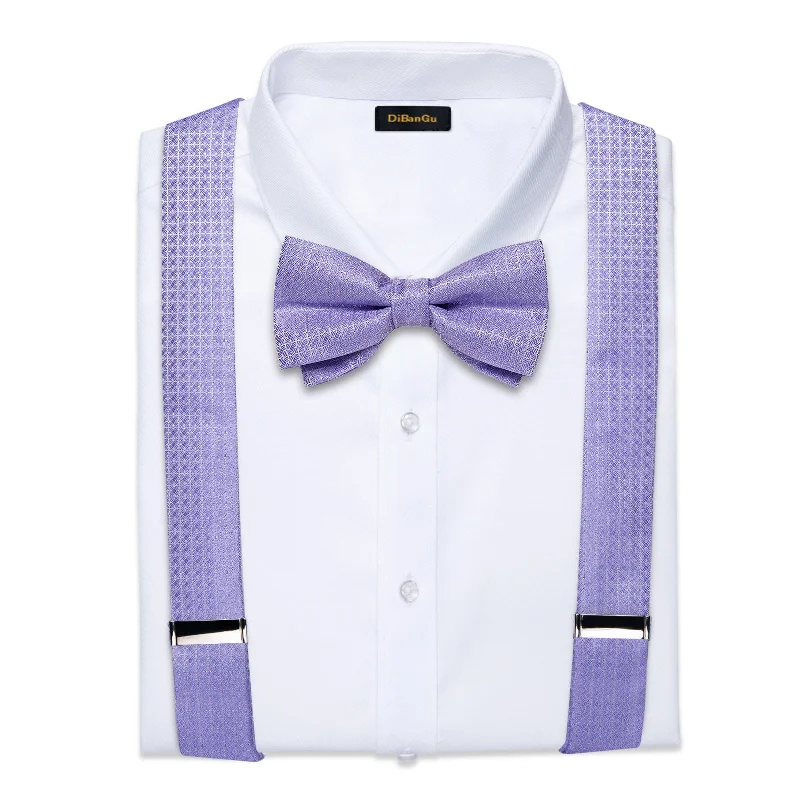 Best men's tie for a job interview-Purple Solid Brace Clip-on Men's Suspender with Bow Tie Set