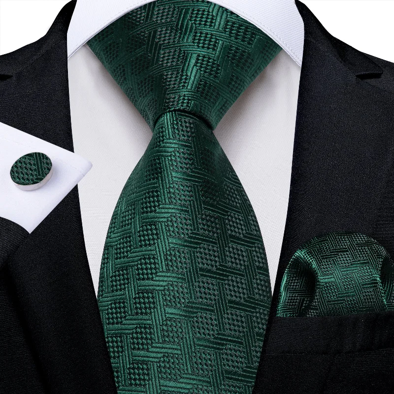 Men's tie for charity events-Green Striped Solid Men's Tie Pocket Square Handkerchief Set