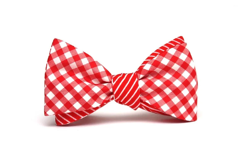 Designer tie for men-Red Plaid Stripe Reversible Self-Tie Bow Tie