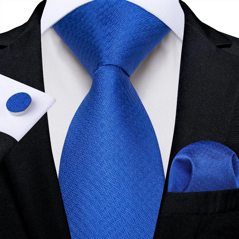 Men's reversible tie-Blue Solid Men's Tie Pocket Square Handkerchief Set