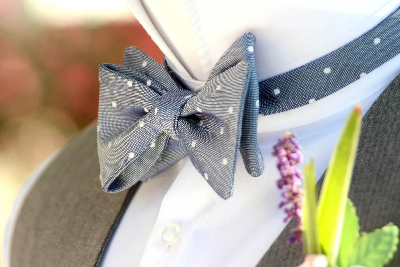 Men's tie with retro design-Dusty Blue Polka Dot Self-Tie Bow Tie