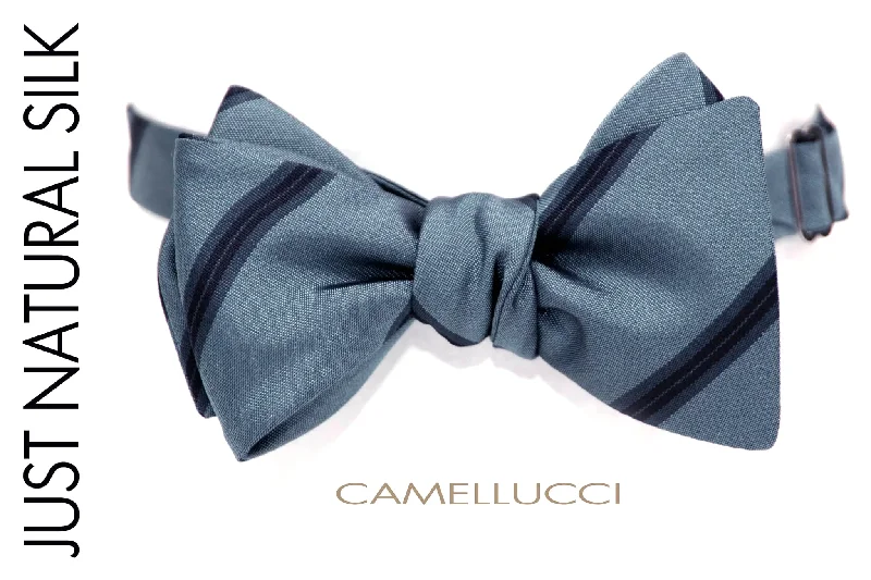 Men's tie with light blue color-Dusty Blue Stripe Self-Tie Bow Tie