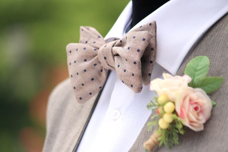 Men's necktie for upscale events-Navy Polka Dot Dusty Brown Silk Self-Tie Bow Tie