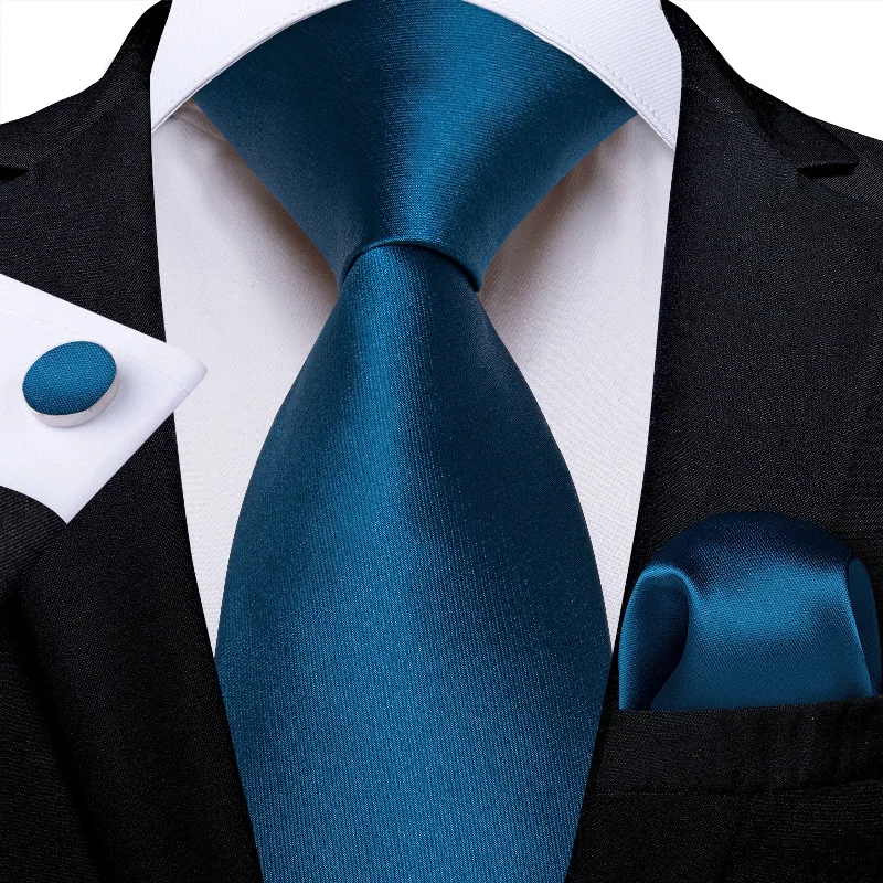 Professional men's tie for business-Blue Solid Men's Tie Pocket Square Handkerchief Set