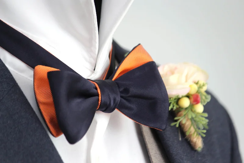 Affordable silk necktie for men-Orange Black Reversible Self-Tie Bow Tie