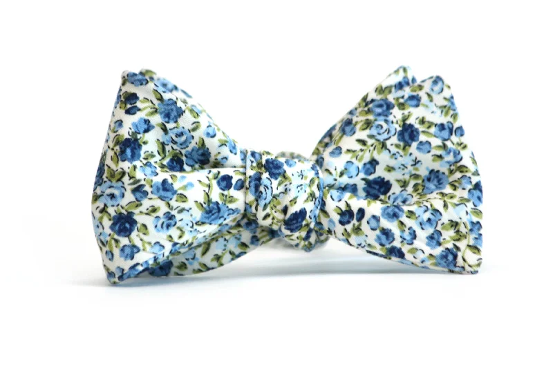 Men's colorful silk tie-Blue Navy Floral Self-Tie Bow Tie