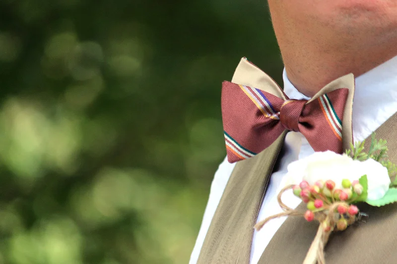 Men's tie with a unique pattern-Mauve Stripe Beige Reversible Self-Tie Bow Tie