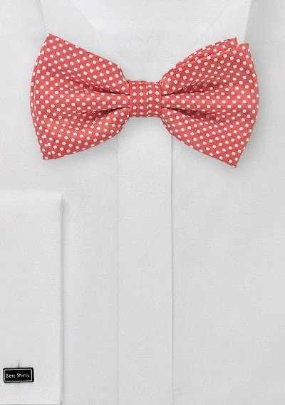 Cool design men's tie-Coral Red Pin Dot Bowtie