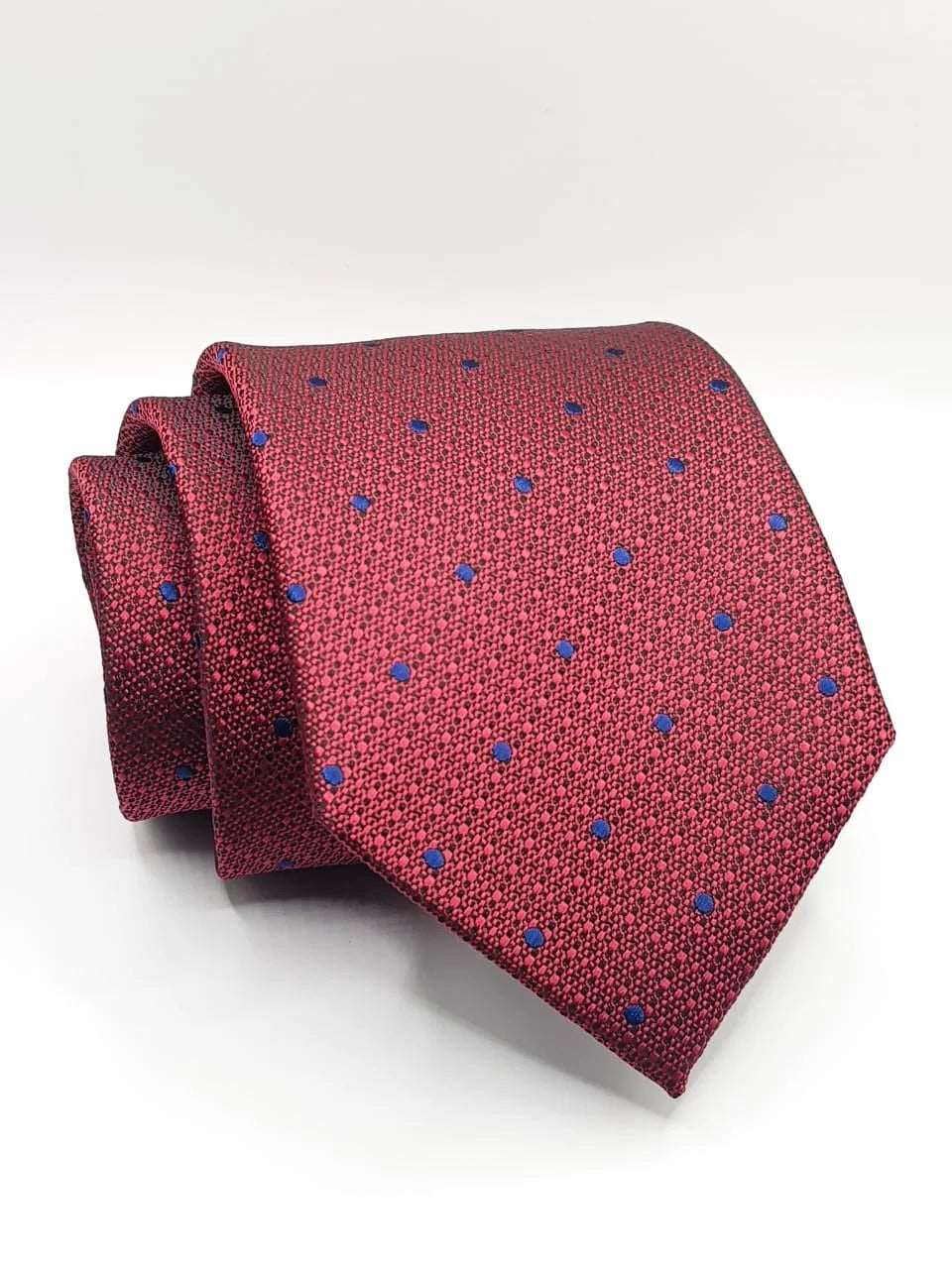 Men's unique tie for casual outfits-Crimson Blue Dot Elegance Tie With Pocket Square