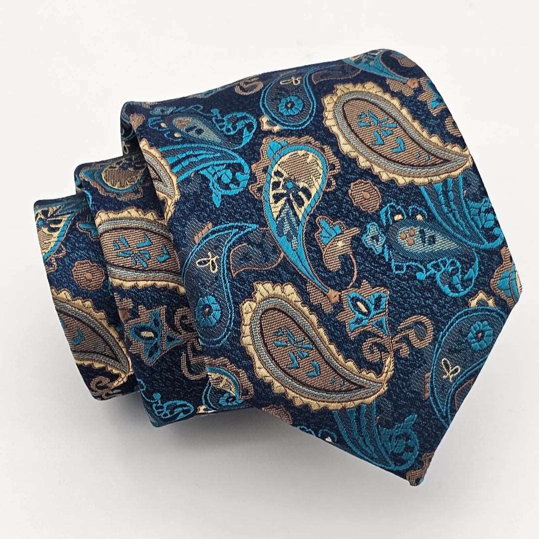 Stylish men's tie with a bold design-Dark Blue Green Pasely Tie with Pocket Square