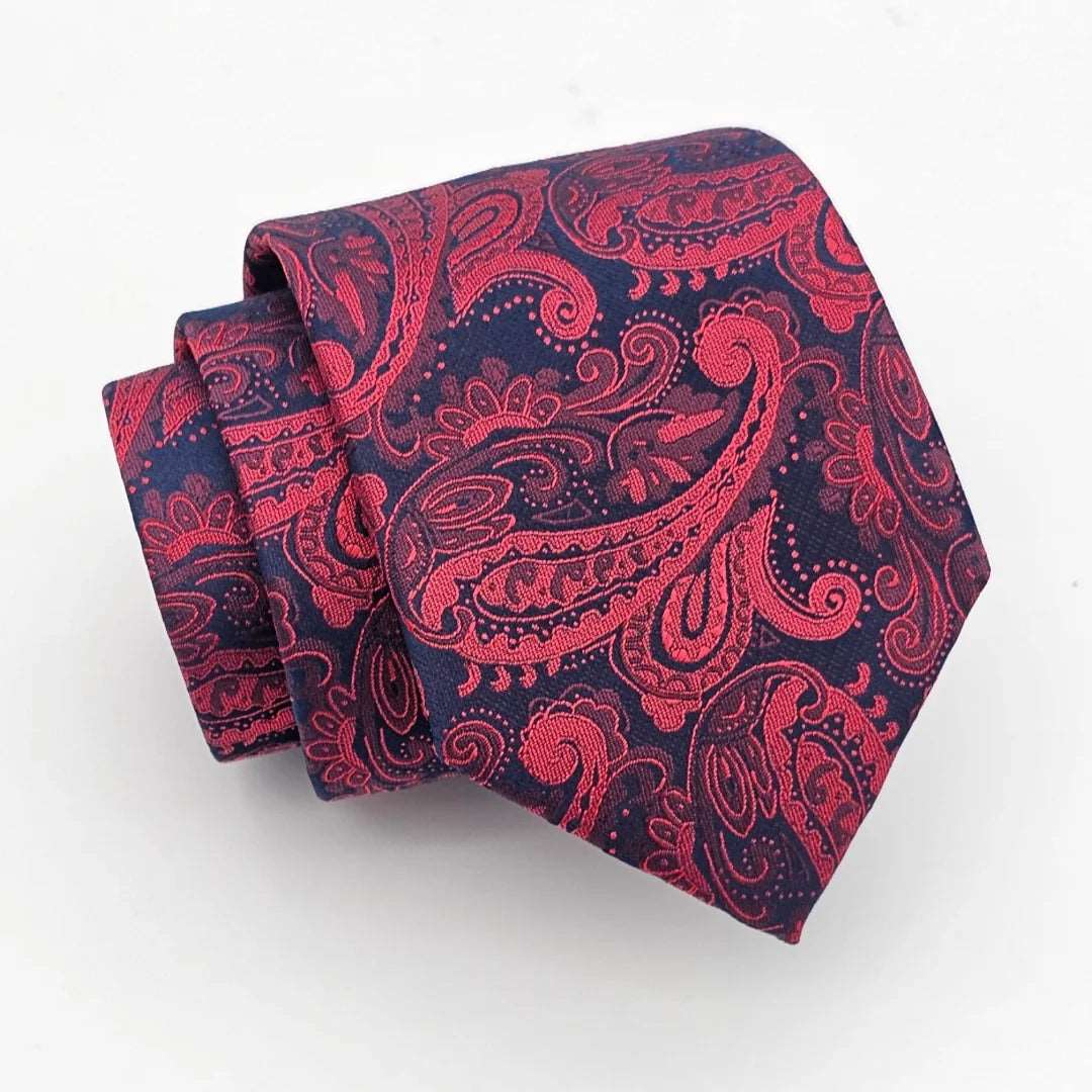 Designer tie for men-Dark Blue Maroon PaisleyTie with Pocket Square