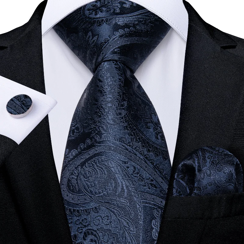 Men's tie for black tie occasions-Dark Blue Floral Necktie Set