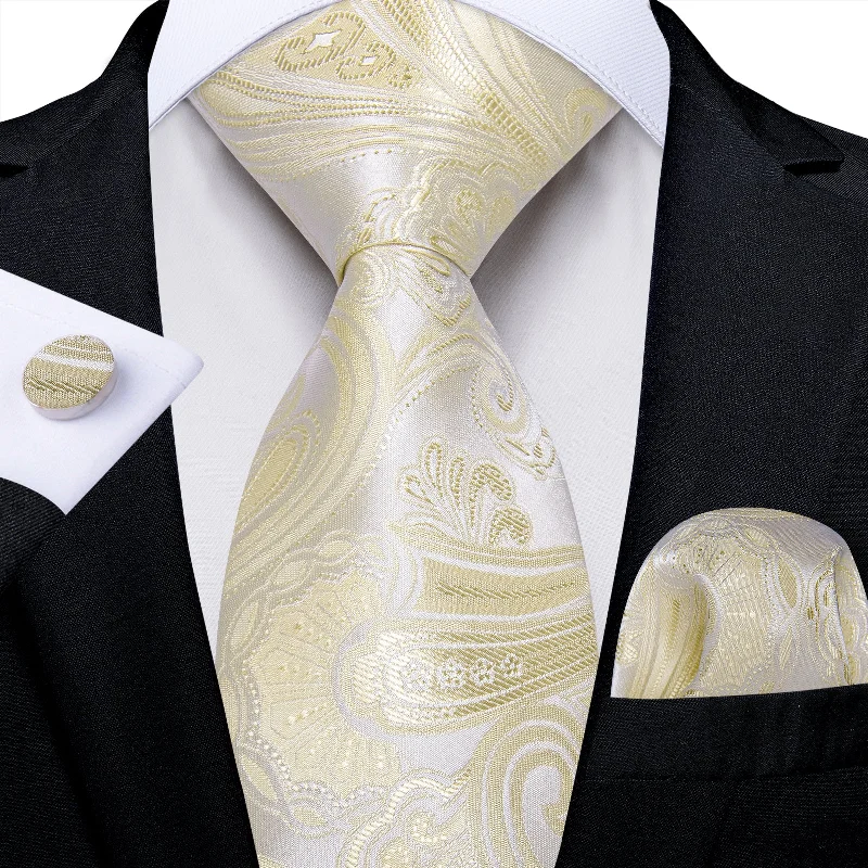 Men's patterned tie-DiBanGu Champagne Tie Floral Men's Tie Pocket Square Handkerchief Set