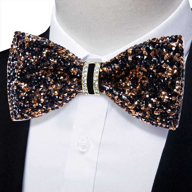 Men's tie for family gatherings-DiBanGu Imitation Crystal Bowtie Black Golden Diamond Men's Pre-Bowtie for Party