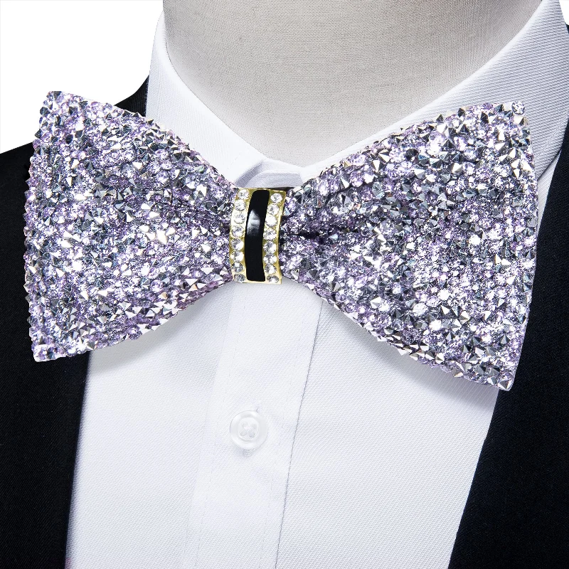 Men's tie for Thanksgiving-DiBanGu Imitation Crystal Bowtie Silver Diamond Sequin Men's Pre-Bow Tie