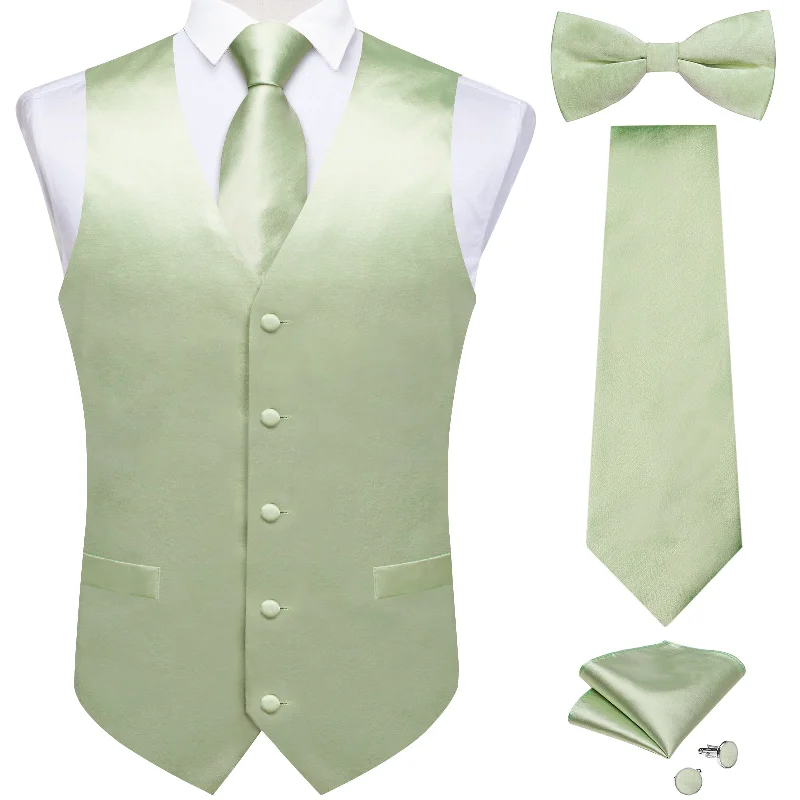 Men's tie with floral embroidery-DiBanGu Mens Suit Vest Mint Green Solid Jacquard Vest Necktie Bow Tie Handkerchief Cufflinks Set