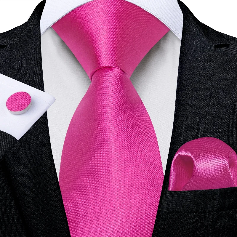 Men's tie for a corporate look-DiBanGu Pink Solid Men's Tie Handkerchief Cufflinks Set