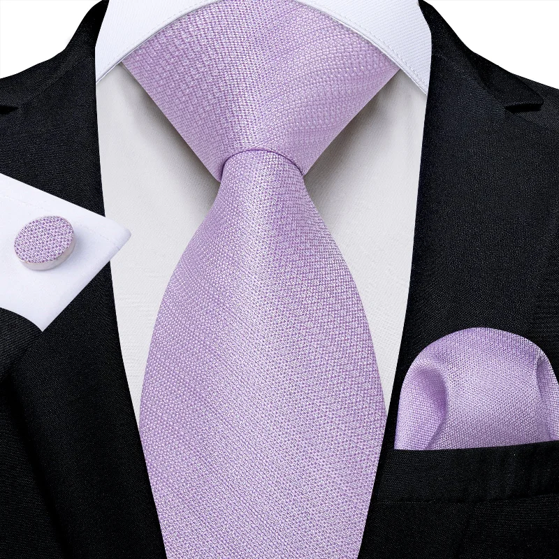 Men's tie for office attire-DiBanGu Purple Solid Men's Tie Pocket Square Handkerchief Set