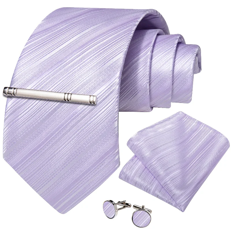 Men's tie for elegant weddings-DiBanGu Purple Tie Periwinkle Purple Striped Men's Tie Set with Clip