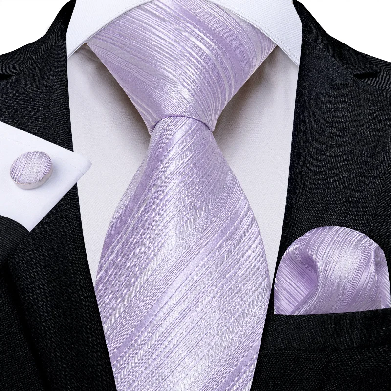 Formal silk tie for men-DiBanGu Purple Tie Periwinkle Striped Men's Silk Tie Hanky Cufflinks Set