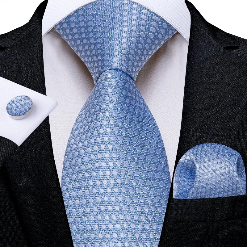 Men's tie with retro design-DiBanGu Silk Tie Arctic Blue Polka Dot Men's Tie Handkerchief Cufflinks Set