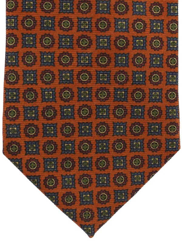 Men's tie with vibrant color-E. Marinella Silk Tie Brown Green Medallions