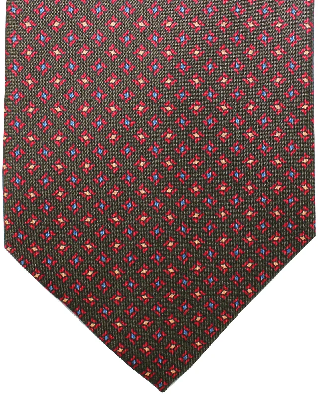 Stylish men's tie-E. Marinella Silk Tie Classic Dark Green Red Geometric