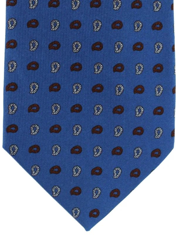 Men's tie with modern stripes-E. Marinella Silk Tie Dark Blue Brown Paisley