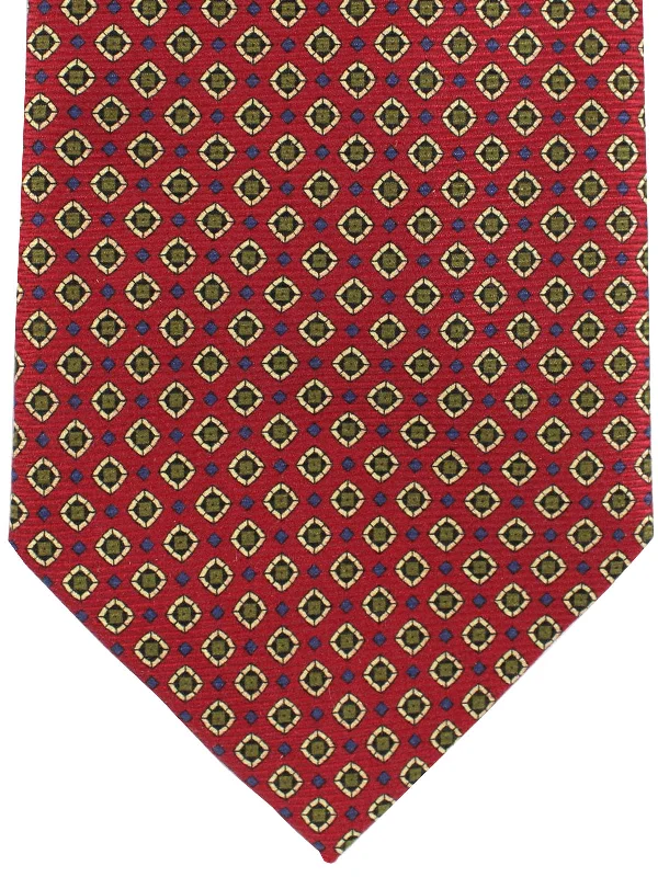 Trendy men's tie for evening wear-E. Marinella Silk Tie Dark Red Blue Olive Geometric