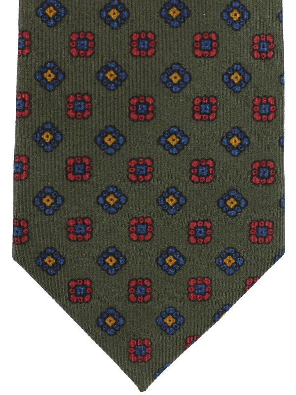 Men's tie for evening events-E. Marinella Silk Tie Forest Green Navy Red Geometric SALE