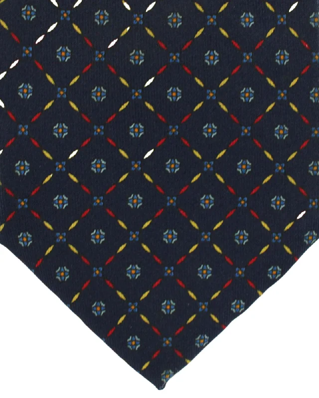 Men's bow tie vs necktie-E. Marinella Silk Tie Navy Geometric Design - Wide Necktie