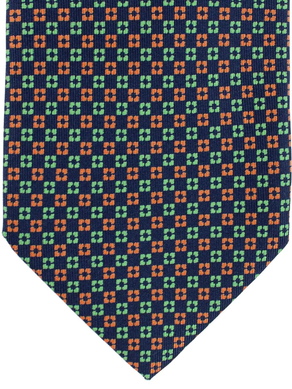 Classic necktie for men-E. Marinella Silk Tie Navy Peach Lime Geometric