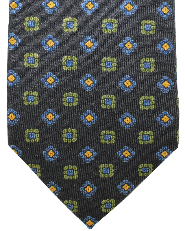 Unique men's necktie-E. Marinella Tie Black Navy Green Geometric