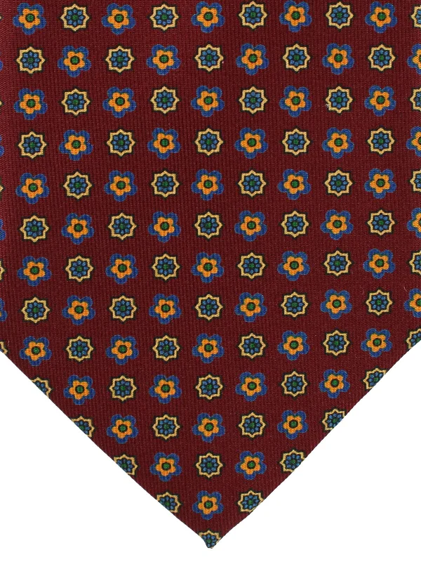 Men's necktie for evening attire-E. Marinella Tie Burgundy Royal Blue Floral Design - Wide Necktie