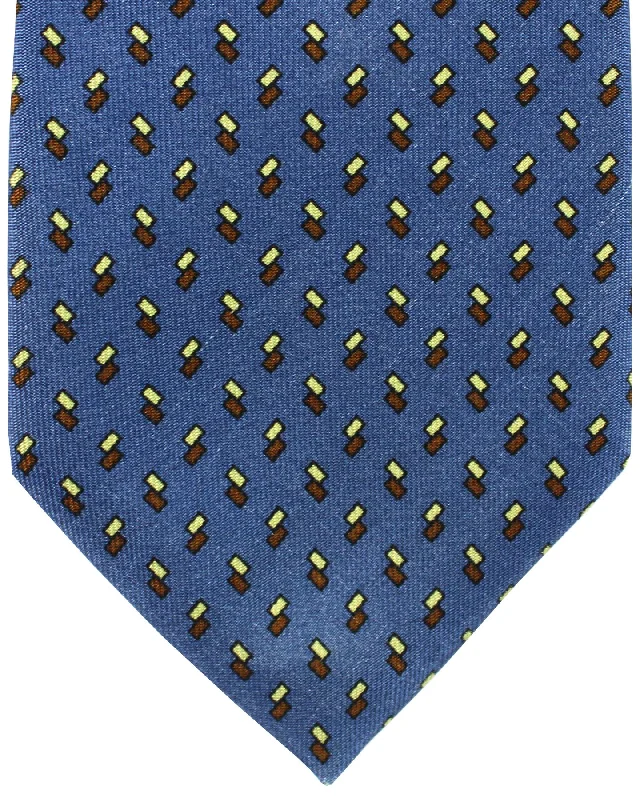 Professional silk tie for men-E. Marinella Tie Dark Blue Brown Geometric Design