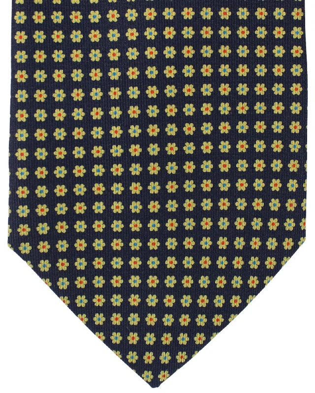 Men's tie for wedding parties-E. Marinella Tie Dark Blue Mini Flowers Design