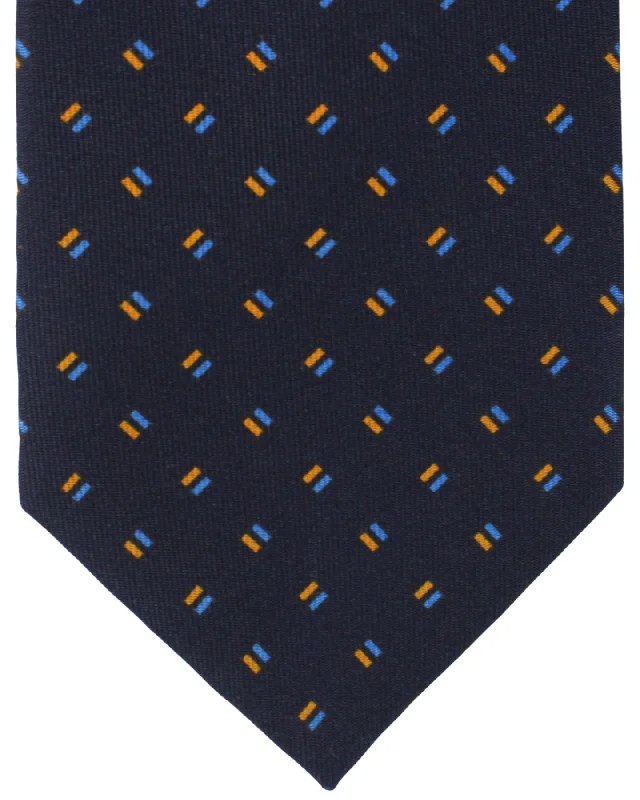 Men's tie for summer-E. Marinella Tie Dark Blue Mustard Royal Blue Geometric Design