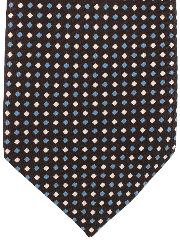 Men's necktie for holiday dinner-E. Marinella Tie Dark Brown Blue Squares