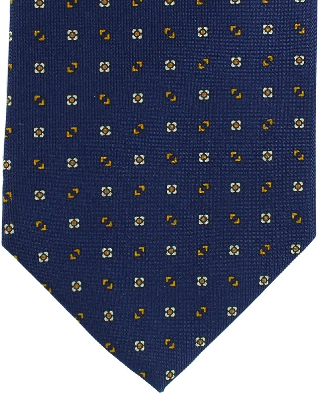 Men's tie with polka dots for summer-E. Marinella Tie Dark Navy Brown Geometric Design