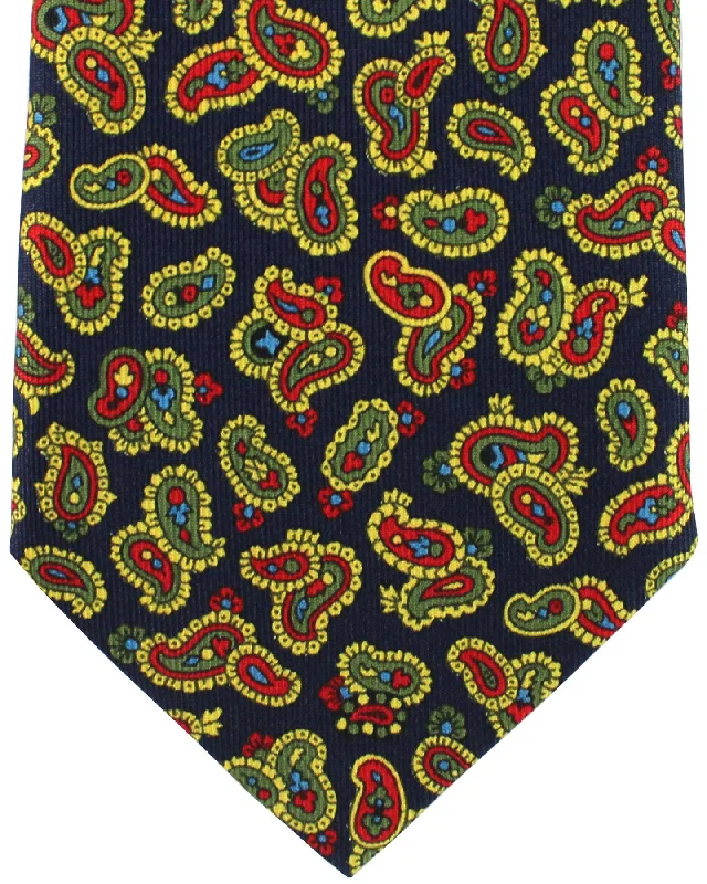 Men's tie for holiday parties-E. Marinella Tie Dark Navy Red Green Paisley Design