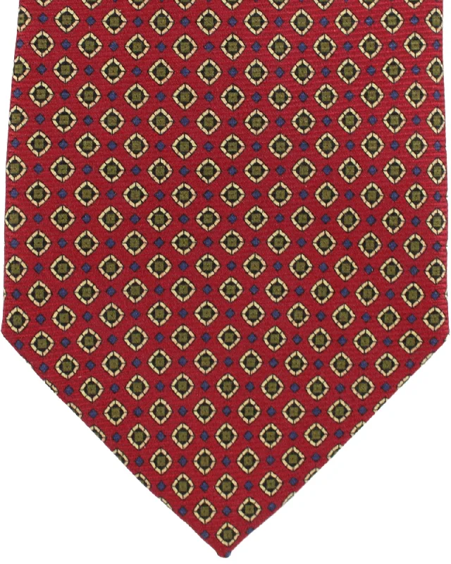 Men's tie for elegant occasions-E. Marinella Tie Dark Red Olive Geometric Design