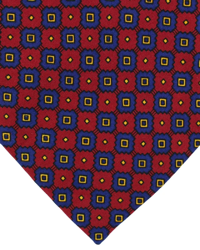 Men's tie for a date-E. Marinella Tie Dark Red Royal Blue Geometric Design - Wide Necktie