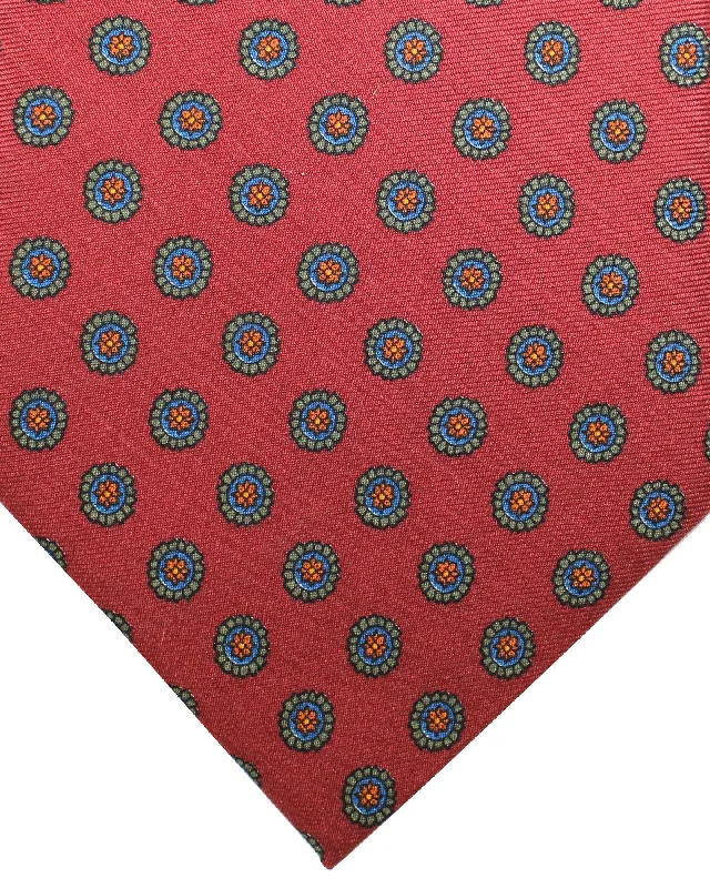 Soft men's silk tie-E. Marinella Tie Maroon Brown Green Medallions - Wide Necktie