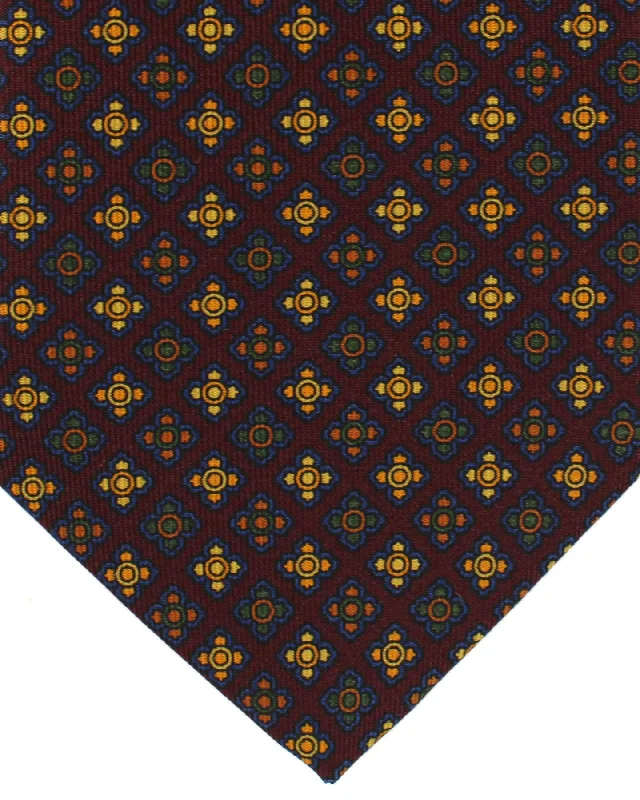 Men's tie with geometric design-E. Marinella Tie Maroon Dark Blue Geometric Design - Wide Necktie