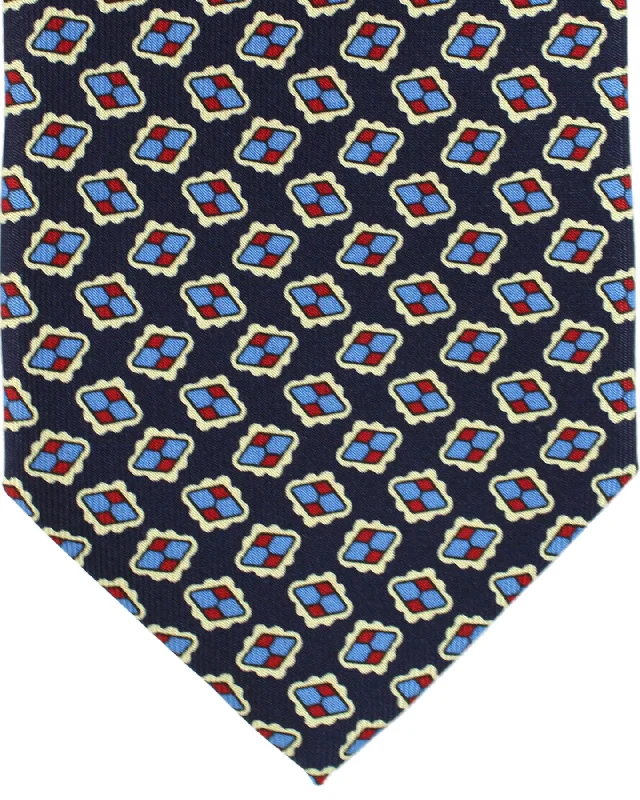 Men's business tie for interviews-E. Marinella Tie Navy Blue Red Geometric Design