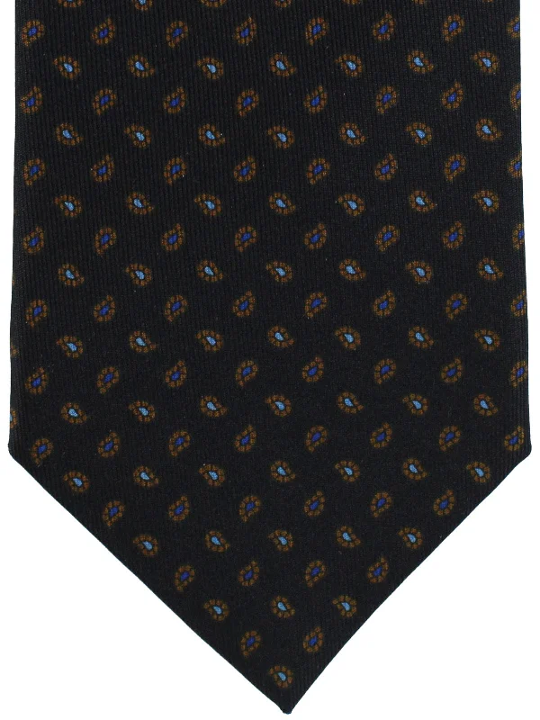 Men's premium silk tie-E. Marinella Tie Navy Brown Blue Paisley