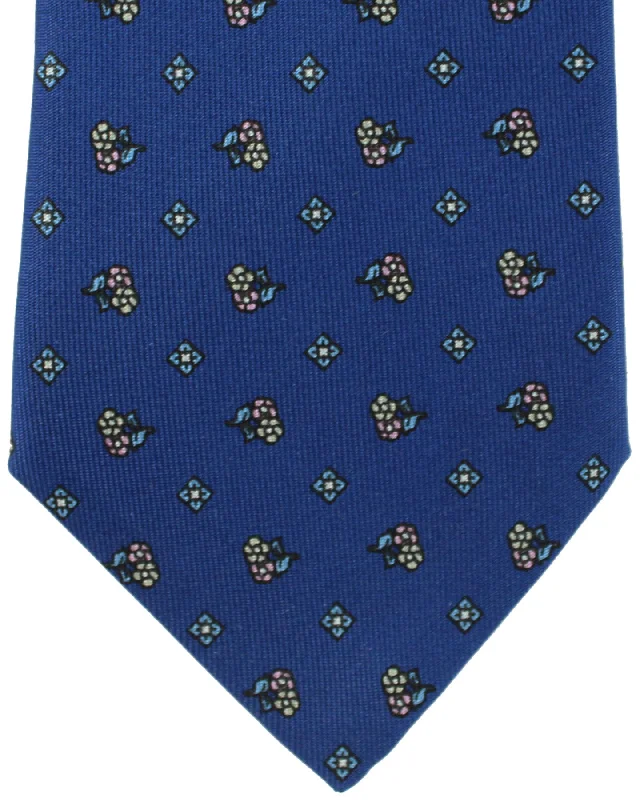 Men's necktie for upscale events-E. Marinella Tie Navy Flowers Design SALE