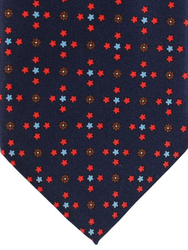 Men's tie for a date-E. Marinella Tie Navy Geometric Design - Wide Necktie SALE